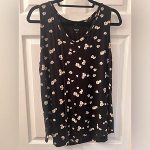 Cute Daisy Print Black Tank Top Size L